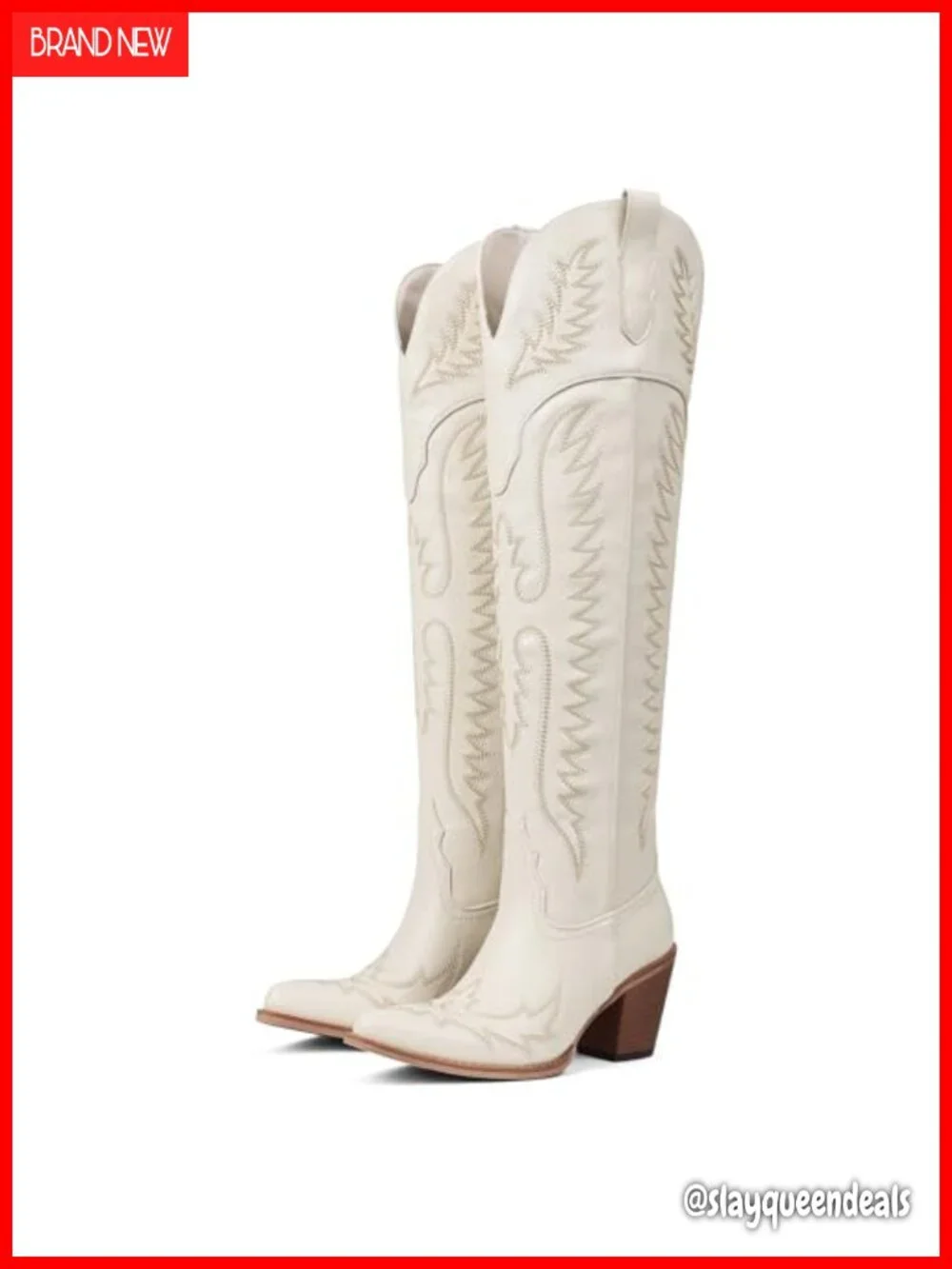 Over The Knee Western Cowboy Boots Pointed Toe Block Heel Embroidered